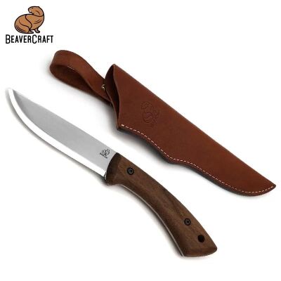 BeaverCraft BSH1 Dune Ceviz Saplı Deri Kılıflı Kamp ve Av Bıçağı - 1