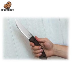 BeaverCraft BSH1 Dune Ceviz Saplı Deri Kılıflı Kamp ve Av Bıçağı - Thumbnail