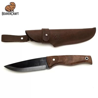 BeaverCraft BSH3 Nightfall Ceviz Saplı Deri Kılıflı Kamp ve Av Bıçağı