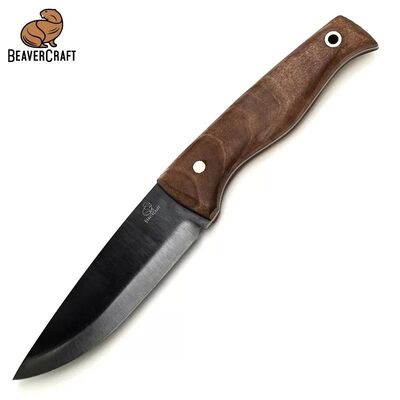 BeaverCraft BSH3 Nightfall Ceviz Saplı Deri Kılıflı Kamp ve Av Bıçağı