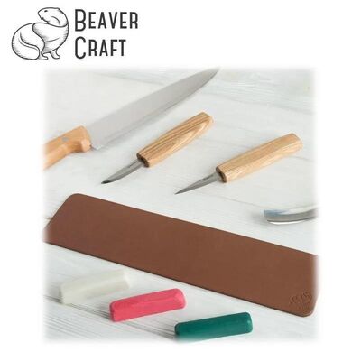 BeaverCraft LS7P03 Deri Parlatma Kayışı ve Macunu Seti, 4 Parça