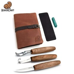 BEAVERCRAFT - BeaverCraft S14X Premium Ceviz Saplı Ahşap Kaşık Oyma Seti, 6 Parça