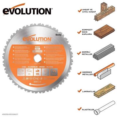 Evolution 052-0003A R255SMS+ Kızaklı Gönye Kesme Makinesi, 255mm - 12