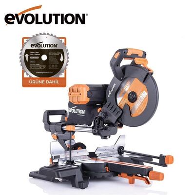 Evolution 053-0003B R255SMS-DB+ Çift Eğimli Kızaklı Bileşik Gönye Kesme Makinesi, 255mm