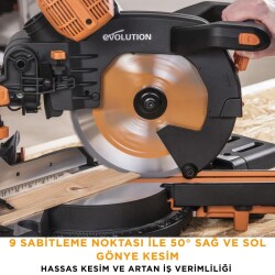 Evolution 053-0003B R255SMS-DB+ Çift Eğimli Kızaklı Bileşik Gönye Kesme Makinesi, 255mm - 3