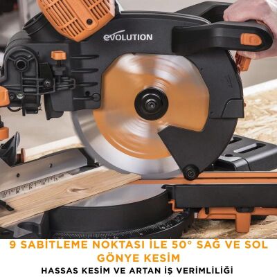 Evolution 053-0003B R255SMS-DB+ Çift Eğimli Kızaklı Bileşik Gönye Kesme Makinesi, 255mm - 3