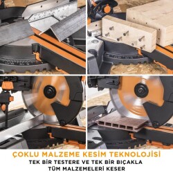 Evolution 053-0003B R255SMS-DB+ Çift Eğimli Kızaklı Bileşik Gönye Kesme Makinesi, 255mm - 6