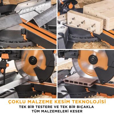 Evolution 053-0003B R255SMS-DB+ Çift Eğimli Kızaklı Bileşik Gönye Kesme Makinesi, 255mm - 6