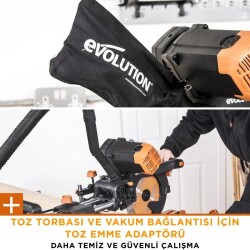 Evolution 053-0003B R255SMS-DB+ Çift Eğimli Kızaklı Bileşik Gönye Kesme Makinesi, 255mm - 7