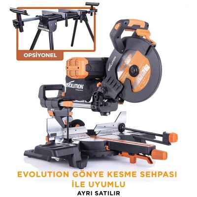 Evolution 053-0003B R255SMS-DB+ Çift Eğimli Kızaklı Bileşik Gönye Kesme Makinesi, 255mm - 9