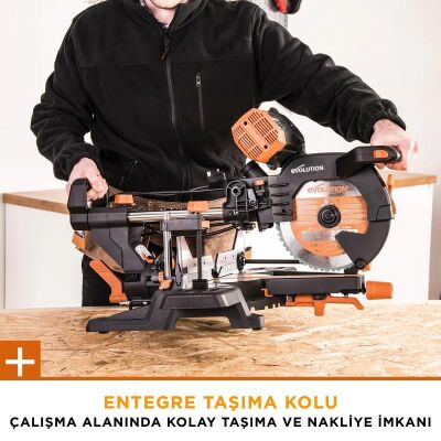Evolution 053-0003B R255SMS-DB+ Çift Eğimli Kızaklı Bileşik Gönye Kesme Makinesi, 255mm - 11