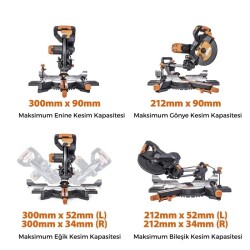 Evolution 053-0003B R255SMS-DB+ Çift Eğimli Kızaklı Bileşik Gönye Kesme Makinesi, 255mm - 14