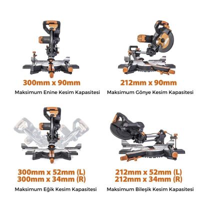 Evolution 053-0003B R255SMS-DB+ Çift Eğimli Kızaklı Bileşik Gönye Kesme Makinesi, 255mm - 14