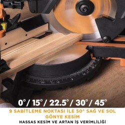 Evolution 053-0003B R255SMS-DB+ Çift Eğimli Kızaklı Bileşik Gönye Kesme Makinesi, 255mm - 15