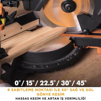 Evolution 053-0003B R255SMS-DB+ Çift Eğimli Kızaklı Bileşik Gönye Kesme Makinesi, 255mm - 15