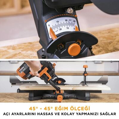 Evolution 053-0003B R255SMS-DB+ Çift Eğimli Kızaklı Bileşik Gönye Kesme Makinesi, 255mm - 18