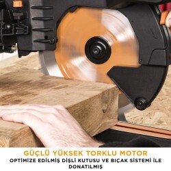 Evolution 053-0003B R255SMS-DB+ Çift Eğimli Kızaklı Bileşik Gönye Kesme Makinesi, 255mm - 19