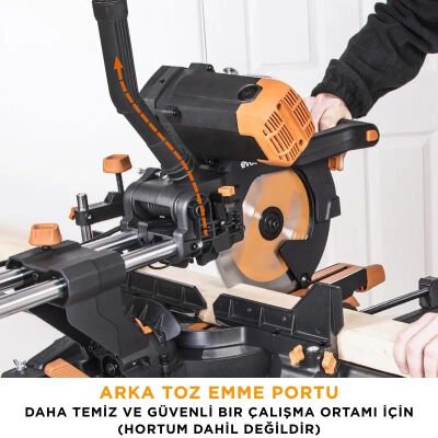 Evolution 053-0003B R255SMS-DB+ Çift Eğimli Kızaklı Bileşik Gönye Kesme Makinesi, 255mm - 22