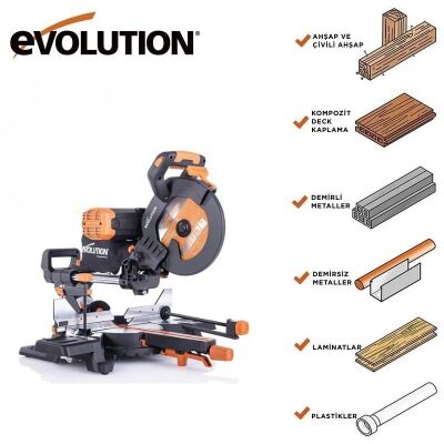 Evolution 053-0003B R255SMS-DB+ Çift Eğimli Kızaklı Bileşik Gönye Kesme Makinesi, 255mm - 23