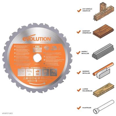 Evolution R185TCT-20CS Çoklu Malzeme için Daire Testere Bıçağı, 185mm - 2