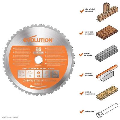 Evolution R255TCT-28MS Çoklu Malzeme için Daire Testere Bıçağı, 255mm - 2