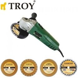 TROY 12115 Avuç Taşlama Ø115mm, 600W + 4 Adet Elmas Kesici Disk_Kopya(1)