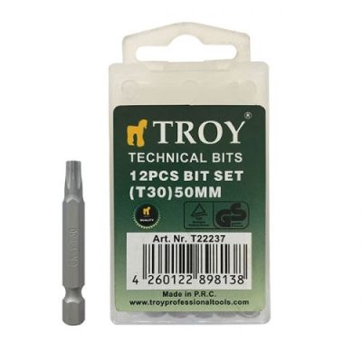 TROY 22237 Torx Bits Uç Seti (T30x50mm, 12Adet) - 1