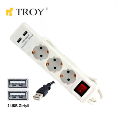 TROY 24023 USB Girişli Üçlü Grup Priz ve Uzatma Kablosu - 1
