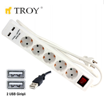 TROY 24025 USB Girişli Beşli Grup Priz ve Uzatma Kablosu - 1