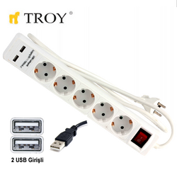 TROY - TROY 24025 USB Girişli Beşli Grup Priz ve Uzatma Kablosu