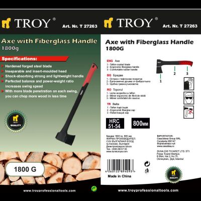 TROY 27263 Fiberglas Saplı Balta, 1800 gr - 2