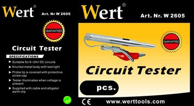 WERT 2605 Oto Elektrik Kontrol Kalemi, Metal Gövdeli, 6-24V